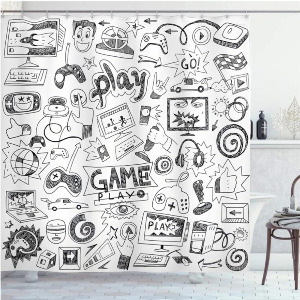 Video Game Themed Shower Curtain